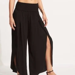 Seafolly Ladies Shirred Waist Wrap Pant - Black -Seafolly shop 53341 PA Black 3