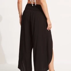 Seafolly Ladies Shirred Waist Wrap Pant - Black -Seafolly shop 53341 PA Black 4