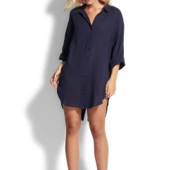 Seafolly Ladies Wild Tropics Oversized Beach Cover Up- Indigo