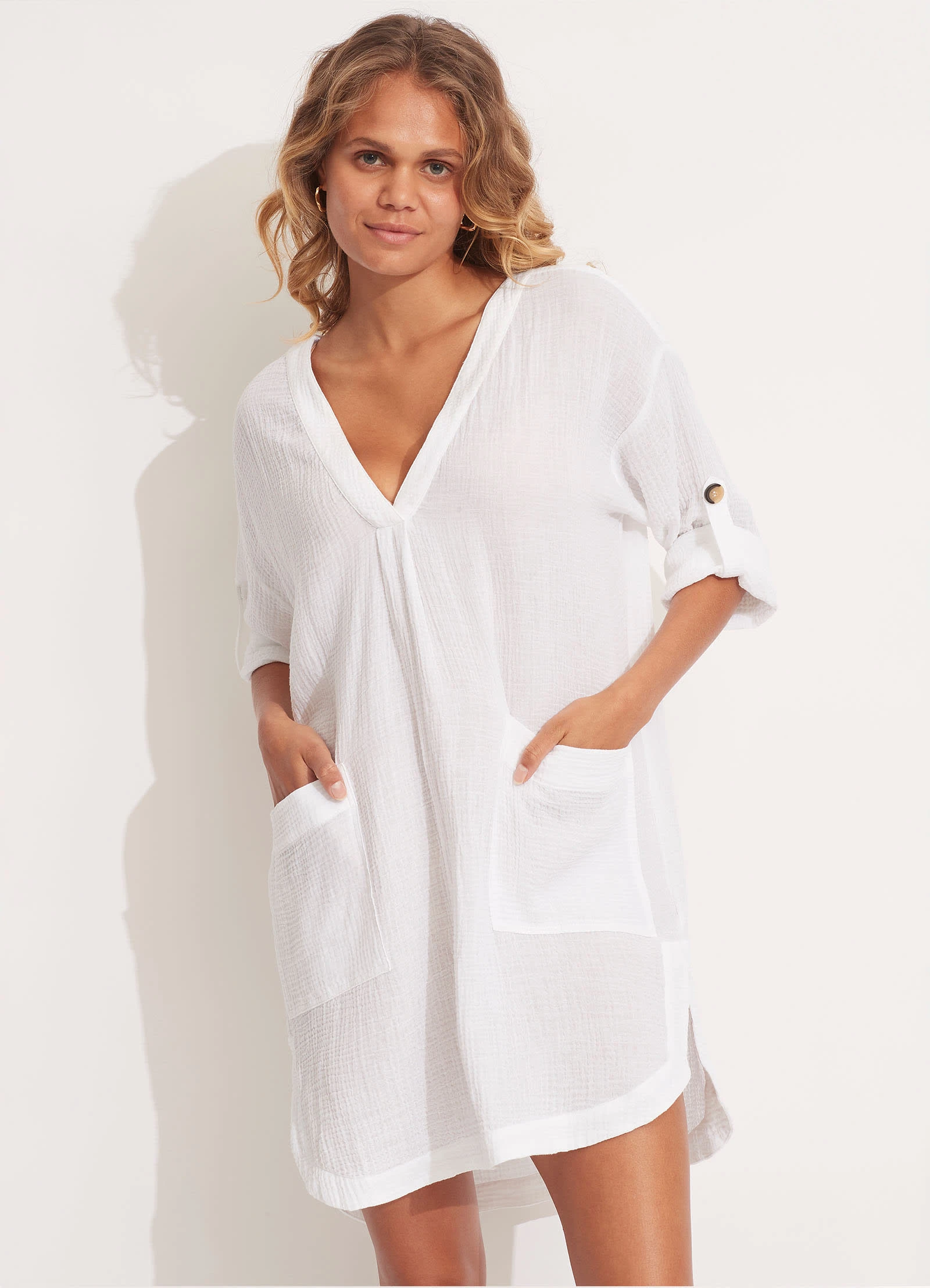 Seafolly Ladies Essential Cover Up - White 4 Seafolly Ladies Essential Cover Up - White - Image 2