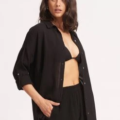 Seafolly Ladies Classic Beach Shirt - Black -Seafolly shop 54027 TO Black 3