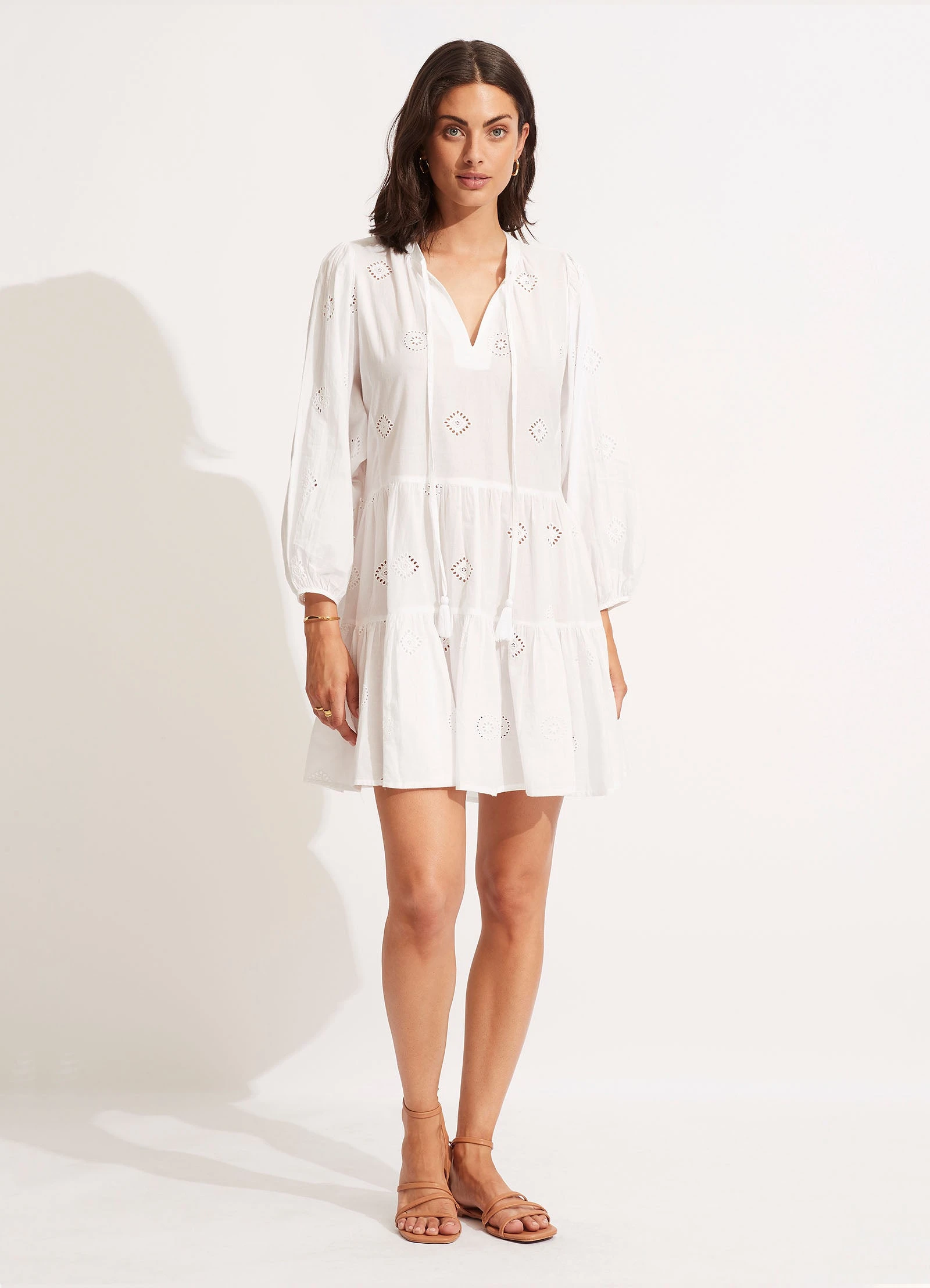 Seafolly Ladies Embroidery Tiered Dress - White 4 Seafolly Ladies Embroidery Tiered Dress - White - Image 2
