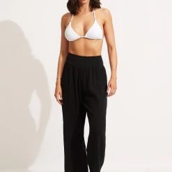 Seafolly Ladies Double Cloth Shirred Pants - Black -Seafolly shop 54341 PA Black 2