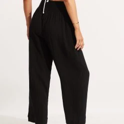 Seafolly Ladies Double Cloth Shirred Pants - Black -Seafolly shop 54341 PA Black 4