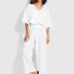Seafolly Ladies Double Cloth Shirred Pants - White