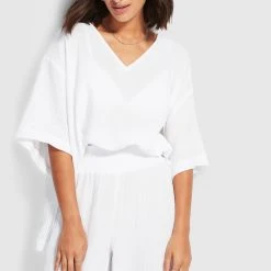 Seafolly Ladies Double Cloth Shirred Pants - White -Seafolly shop 54341 PA White 3