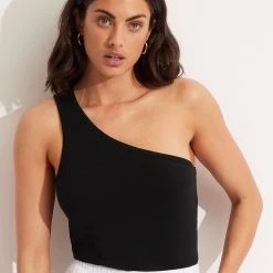 Seafolly Ladies Jersey One Shoulder Top - Black
