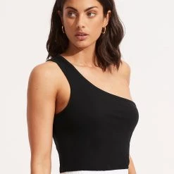 Seafolly Ladies Jersey One Shoulder Top - Black -Seafolly shop 54416 TO Black 3