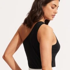 Seafolly Ladies Jersey One Shoulder Top - Black -Seafolly shop 54416 TO Black 4