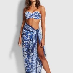 Seafolly Ladies Modern Marina Pareo Sarong - Marina Blue -Seafolly shop 54483 SG MarinaBlu 1 2edef1b7 88e4 4131 8543 b090fd61816f