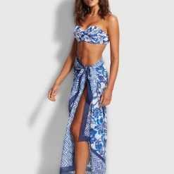 Seafolly Ladies Modern Marina Pareo Sarong - Marina Blue -Seafolly shop 54483 SG MarinaBlu 2