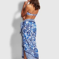 Seafolly Ladies Modern Marina Pareo Sarong - Marina Blue -Seafolly shop 54483 SG MarinaBlu 3
