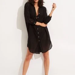 Seafolly Ladies Longshore Cover Up - Black