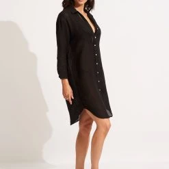 Seafolly Ladies Longshore Cover Up - Black -Seafolly shop 54526 CU Black 3