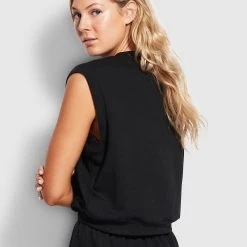 Seafolly Ladies Cotton Tank - Black 8 Seafolly Ladies Cotton Tank - Black -Seafolly shop 54538 TO Black 3