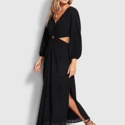 Seafolly Ladies Drifter Cut Out Dress- Black -Seafolly shop 54548 DR Black 3