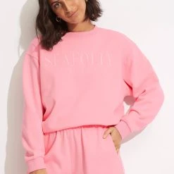 Seafolly Ladies Originals Crew Sweat - Pink -Seafolly shop 54569 TO Pink 3
