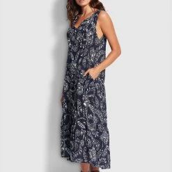 Seafolly Ladies Folklore Midi Dress - True Navy 10 Seafolly Ladies Folklore Midi Dress - True Navy -Seafolly shop 54604 DR True 20Navy 3