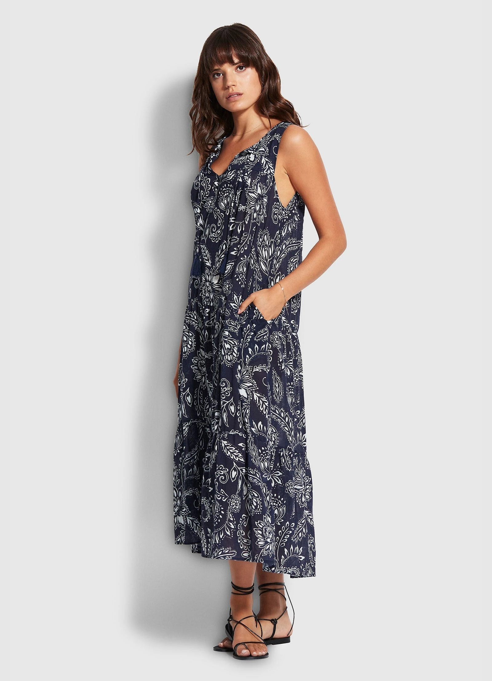 Seafolly Ladies Folklore Midi Dress - True Navy 5 Seafolly Ladies Folklore Midi Dress - True Navy - Image 3