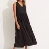 Seafolly Ladies Cotton Poplin Maxi Dress- Black 2 Seafolly Ladies Cotton Poplin Maxi Dress- Black -Seafolly shop 54608 DR Black 1