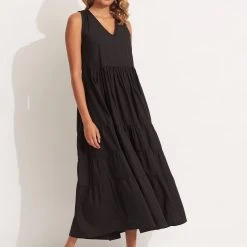 Seafolly Ladies Cotton Poplin Maxi Dress- Black