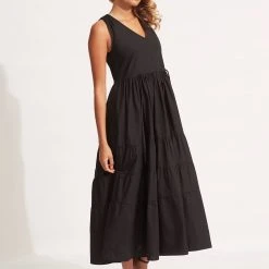 Seafolly Ladies Cotton Poplin Maxi Dress- Black -Seafolly shop 54608 DR Black 3