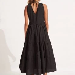 Seafolly Ladies Cotton Poplin Maxi Dress- Black -Seafolly shop 54608 DR Black 4