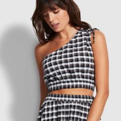 Seafolly Ladies Gingham Crop Top - Black -Seafolly shop 54659 TO Black 3