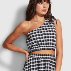 Seafolly Ladies Gingham Crop Top - Black -Seafolly shop 54659 TO Black 4