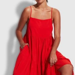 Seafolly Ladies Weekend Tier Dress - Mandarin Red