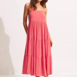 Seafolly Ladies Weekend Tier Dress - Sun Kissed Coral