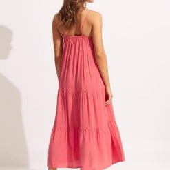 Seafolly Ladies Weekend Tier Dress - Sun Kissed Coral -Seafolly shop 54663 DR SunKisdCrl 5