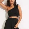 Seafolly Ladies Jersey One Shoulder Crop Top - Black -Seafolly shop 54665 TO Black 1