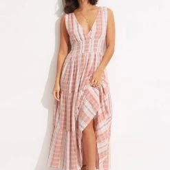 Seafolly Ladies Textured Gingham Maxi Dress - Lilac