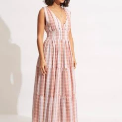 Seafolly Ladies Textured Gingham Maxi Dress - Lilac -Seafolly shop 54678 DR Lilac 3
