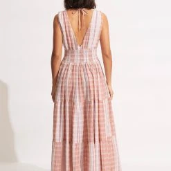 Seafolly Ladies Textured Gingham Maxi Dress - Lilac -Seafolly shop 54678 DR Lilac 4