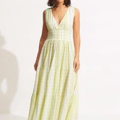 Seafolly Ladies Textured Gingham Maxi Dress - Wild Lime -Seafolly shop 54678 DR Wild 20Lime 3