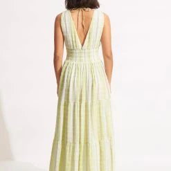 Seafolly Ladies Textured Gingham Maxi Dress - Wild Lime -Seafolly shop 54678 DR Wild 20Lime 5