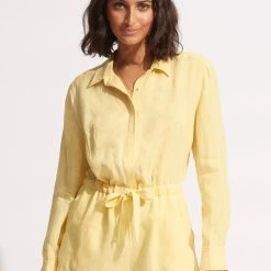 Seafolly Ladies Linen Playsuit - Lemon -Seafolly shop 54701 PS Lemon 3