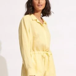 Seafolly Ladies Linen Playsuit - Lemon -Seafolly shop 54701 PS Lemon 4