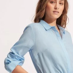 Seafolly Ladies Linen Playsuit - Powder Blue -Seafolly shop 54701 PS PowderBlue 6