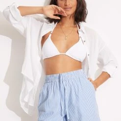 Seafolly Ladies Henley Stripe Short - Blue/White