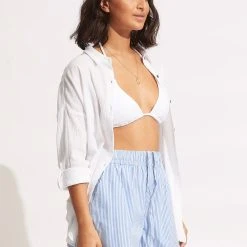 Seafolly Ladies Henley Stripe Short - Blue/White -Seafolly shop 54703 SH Blue 21Wht 3