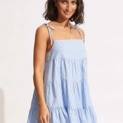 Seafolly Ladies Henley Stripe Mini Dress - Blue/White -Seafolly shop 54705 DR Blue 21Wht 3