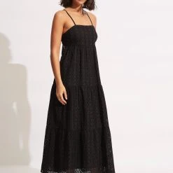 Seafolly Ladies Broderie Anglaise Tiered Maxi Dress - Black -Seafolly shop 54713 DR Black 3