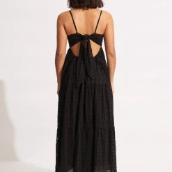 Seafolly Ladies Broderie Anglaise Tiered Maxi Dress - Black -Seafolly shop 54713 DR Black 4