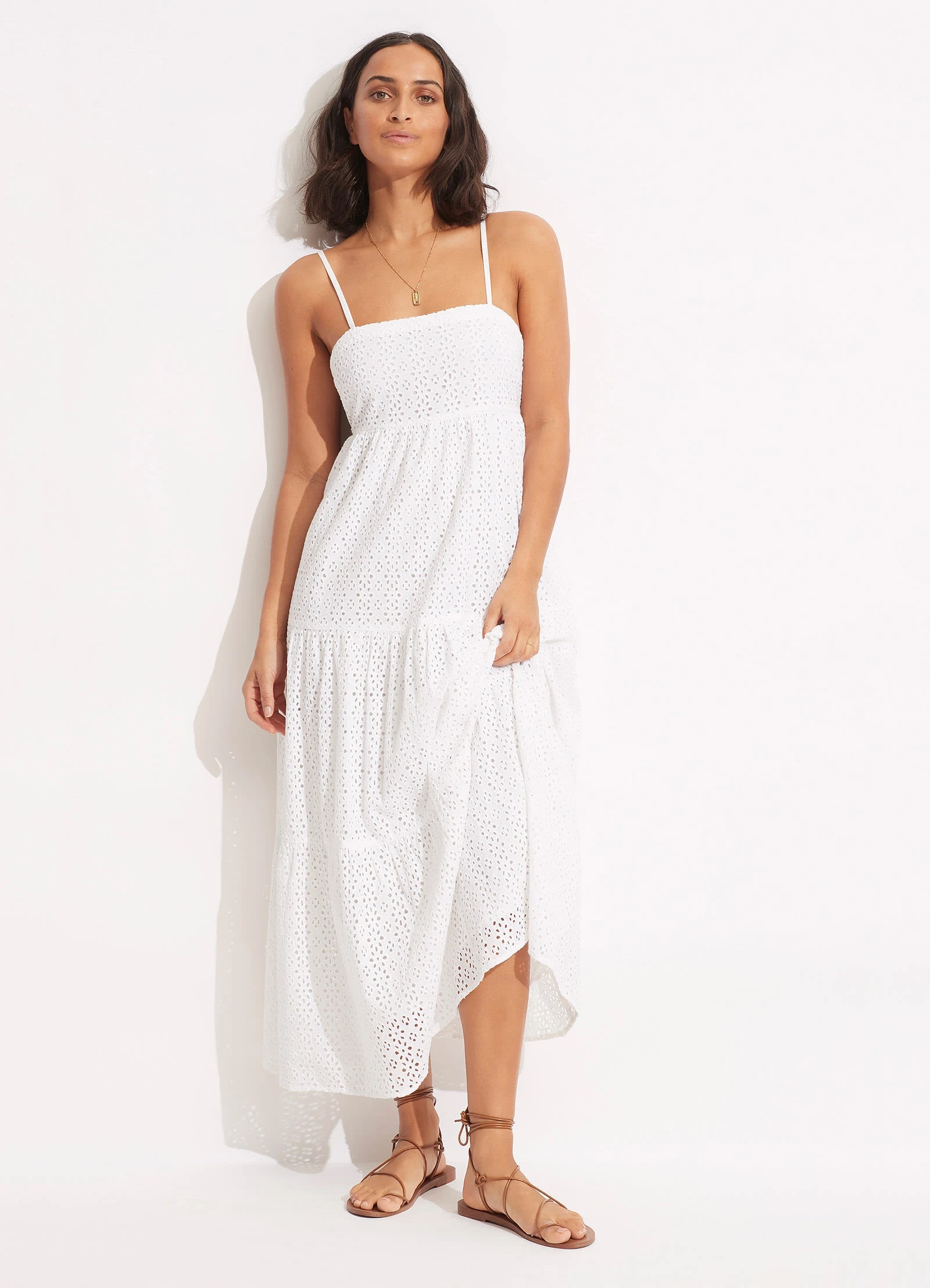 Seafolly Ladies Broderie Anglaise Tiered Maxi Dress - White 3 Seafolly Ladies Broderie Anglaise Tiered Maxi Dress - White