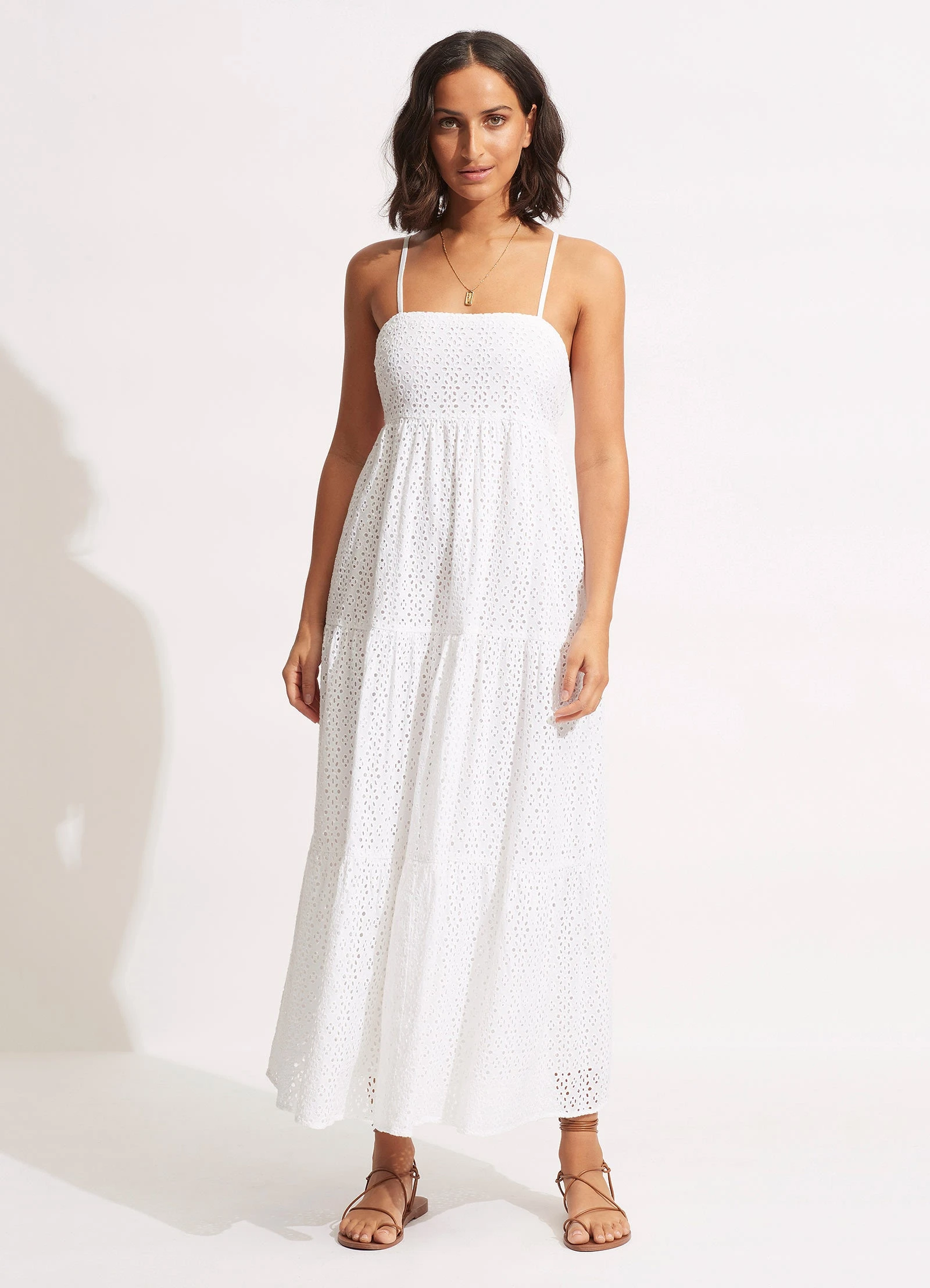 Seafolly Ladies Broderie Anglaise Tiered Maxi Dress - White 4 Seafolly Ladies Broderie Anglaise Tiered Maxi Dress - White - Image 2
