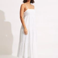 Seafolly Ladies Broderie Anglaise Tiered Maxi Dress - White 10 Seafolly Ladies Broderie Anglaise Tiered Maxi Dress - White -Seafolly shop 54713 DR White 3