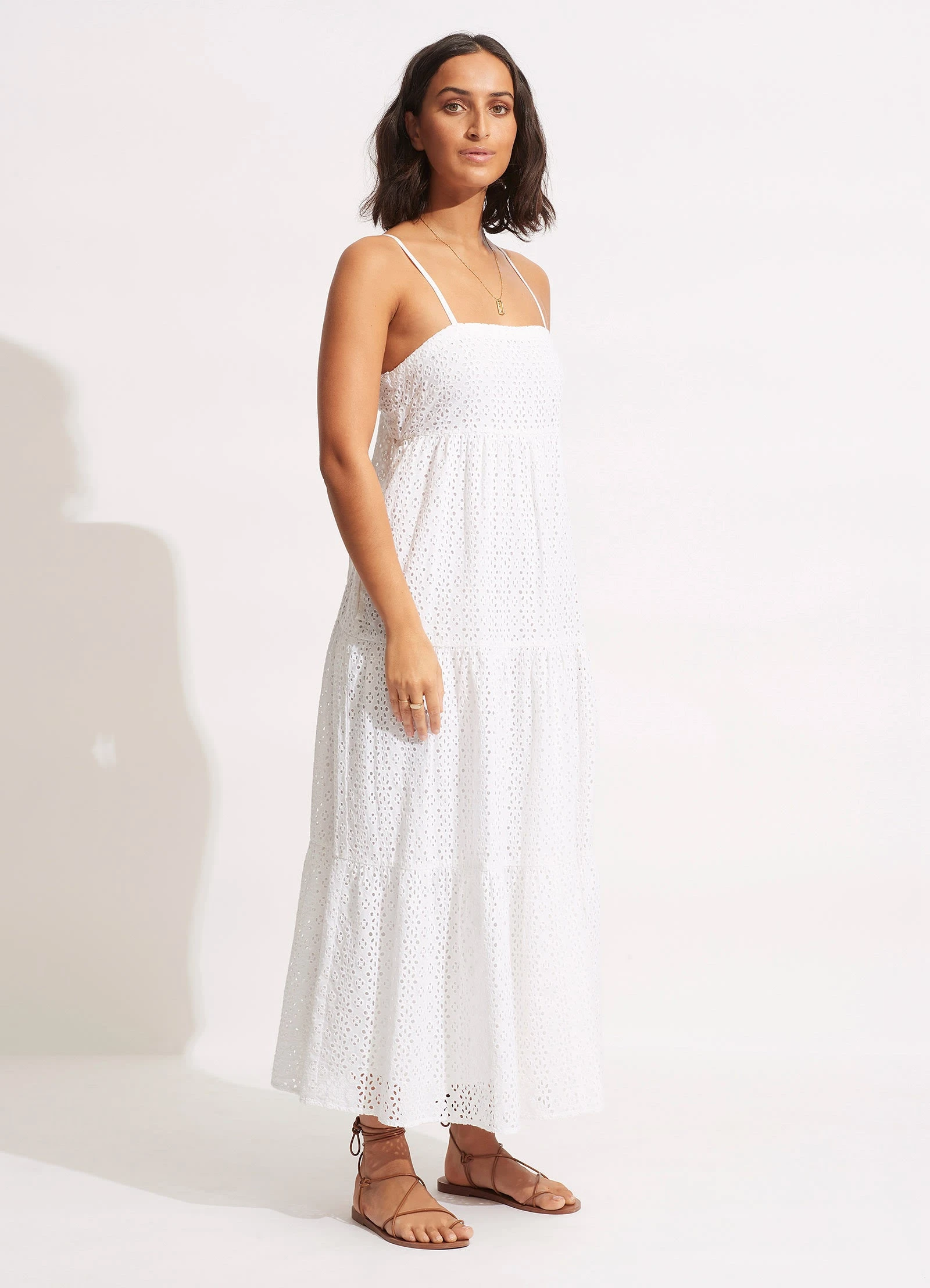 Seafolly Ladies Broderie Anglaise Tiered Maxi Dress - White 5 Seafolly Ladies Broderie Anglaise Tiered Maxi Dress - White - Image 3